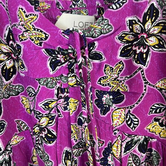 NWT Ann Taylor Loft Ruffle Midi Halter Dress Purple Floral Size 4 - Picture 6 of 12